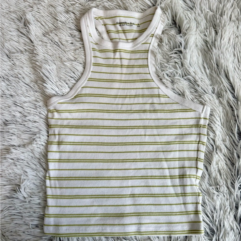 Abercrombie & Fitch Green and White Striped Crop Top Soft A&F Essentials